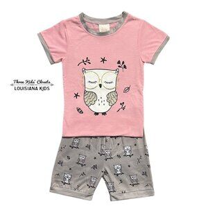 My Fav 6Y Pink & Grey Owl Short Pajamas